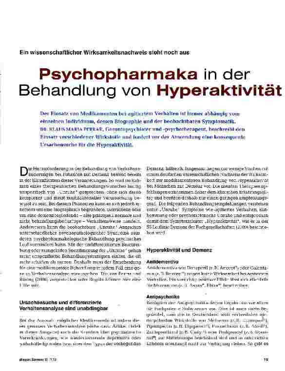 Vorschauseite 1: Psychopharmaka in der Behandlung von Hyperaktivität