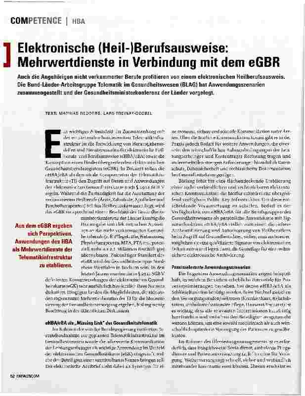 Vorschauseite 1: Elektronische (Heil-)Berufsausweise: Mehrwertdienste in Verbindung mit dem eGBR