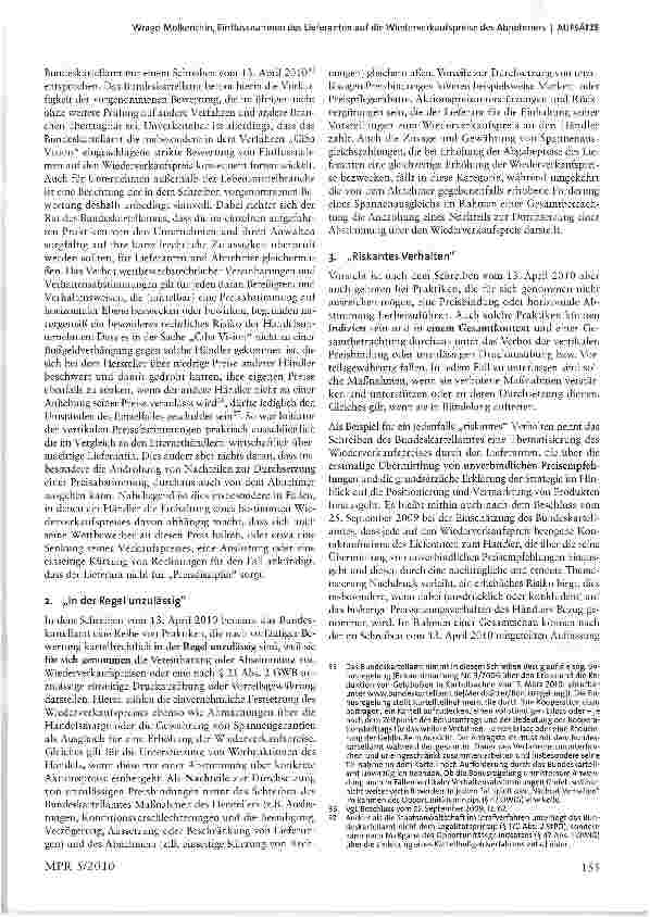 Vorschauseite 5: Im Fokus des Bundeskartellamtes: Einflussnahmen des Lieferanten auf die Wiederverkaufspreise des Abnehmers