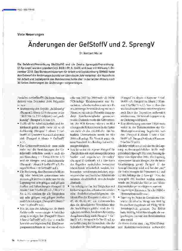Vorschauseite 1: Änderungen der GefStoffV und 2. SprengV