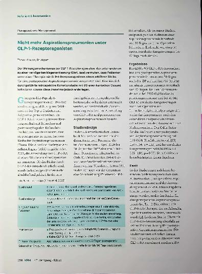 Vorschauseite 1: Nicht mehr Aspirationspneumonien unter GLP-1-Rezeptoragonisten