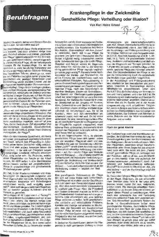 Vorschauseite 1: Krankenpflege in der Zwickmühle Ganzheitliche Pflege: Verheißung oder Illusion?