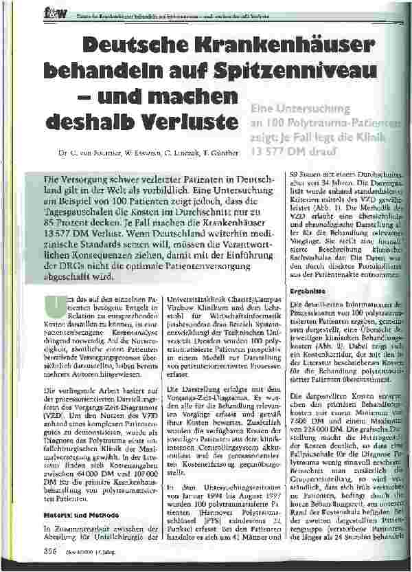 Vorschauseite 1: Deutsche Krankenhäuser behandeln auf Spitzenniveau - und machen deshalb Verluste
