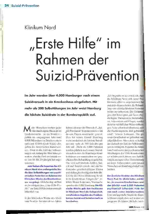 Vorschauseite 1: Erste Hilfe im Rahmen der Suizid-Prävention