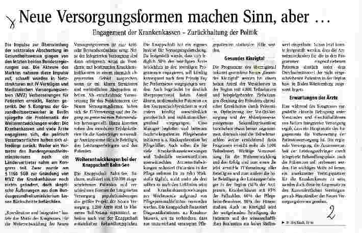 Vorschauseite 1: Neue Versorgungsformen machen Sinn, aber ...