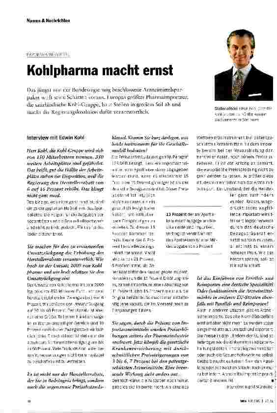 Vorschauseite 1: Kohlpharma macht ernst