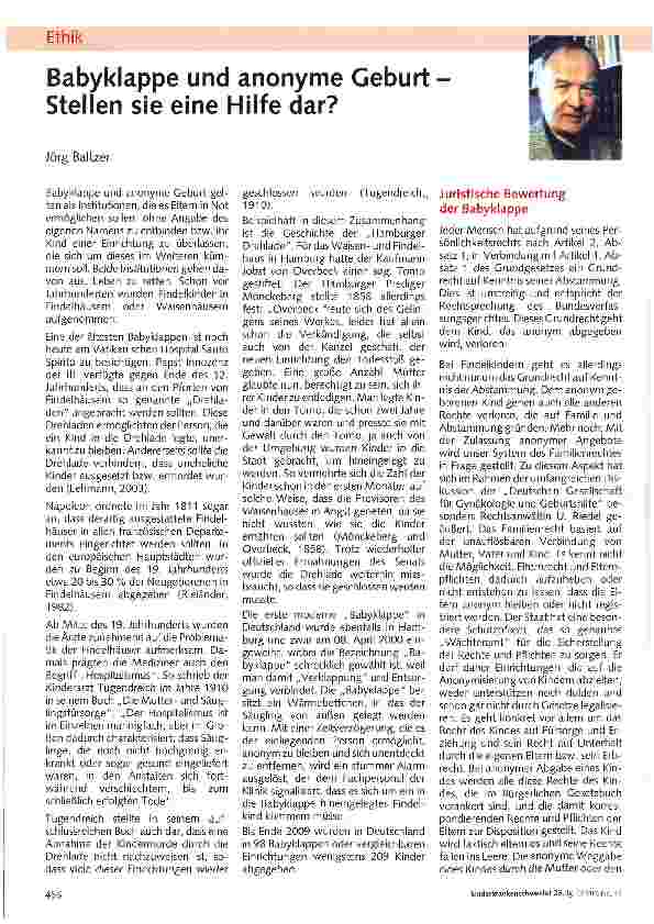 Vorschauseite 1: Babyklappe und anonyme Geburt Stellen sie eine Hilfe dar?