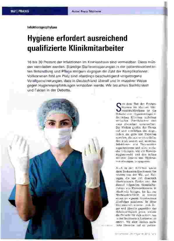 Vorschauseite 1: Hygiene erfordert ausreichend qualifizierte Klinikmitarbeiter