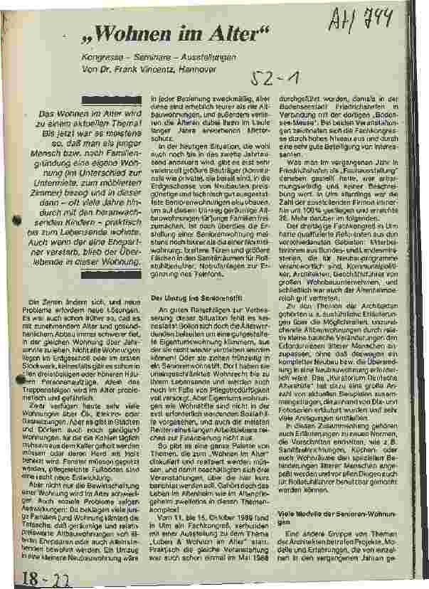 Vorschauseite 1: Wohnen im Alter Kongresse - Seminare - Ausstellungen