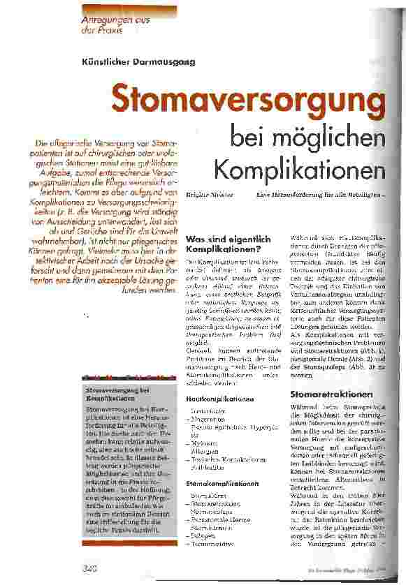 Vorschauseite 1: Stomaversorgung bei möglichen Komplikationen Eine Herausforderung für alle Beteiligten