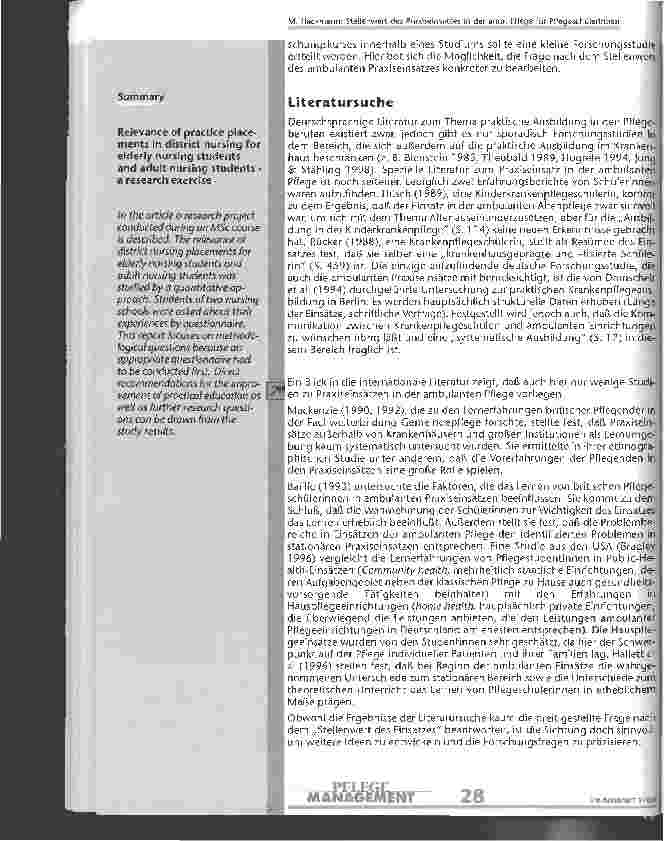 Vorschauseite 2: Stellenwert des Praxiseinsatzes in der ambulanten Pflege für PflegeschülerInnen - eine Forschungsübung