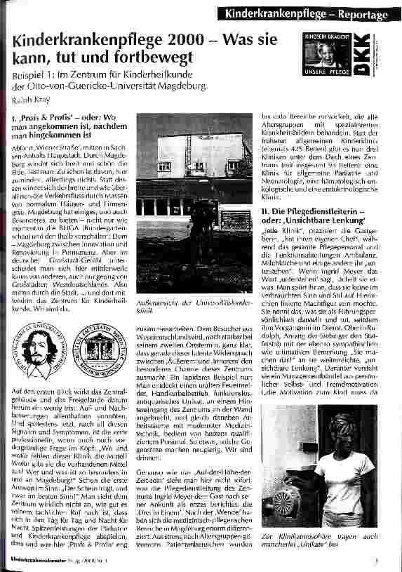 Vorschauseite 1: Kinderkrankenpflege 2000 - was sie kann, tut und fortbewegt Beispiel 1: Im Zentrum für Kinderheilkunde der Otto-von-Guericke-Universität Magdeburg