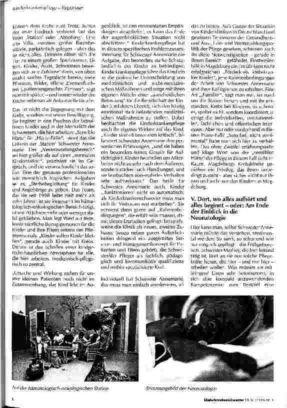 Vorschauseite 4: Kinderkrankenpflege 2000 - was sie kann, tut und fortbewegt Beispiel 1: Im Zentrum für Kinderheilkunde der Otto-von-Guericke-Universität Magdeburg