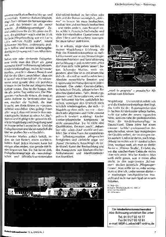 Vorschauseite 5: Kinderkrankenpflege 2000 - was sie kann, tut und fortbewegt Beispiel 1: Im Zentrum für Kinderheilkunde der Otto-von-Guericke-Universität Magdeburg