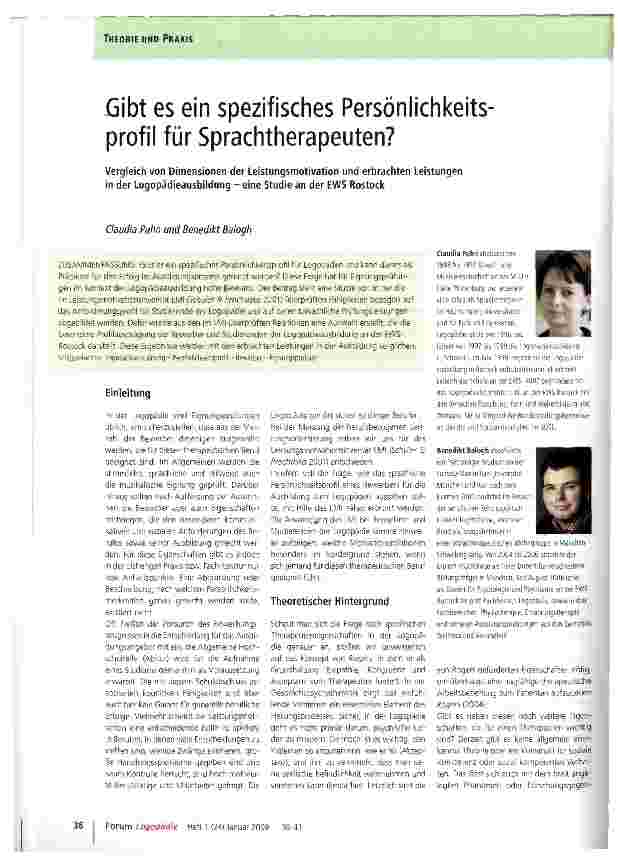 Vorschauseite 1: Gibt es ein spezifisches Persönlichkeitsprofil für Sprachtherapeuten?