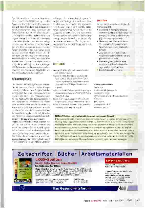 Vorschauseite 6: Gibt es ein spezifisches Persönlichkeitsprofil für Sprachtherapeuten?