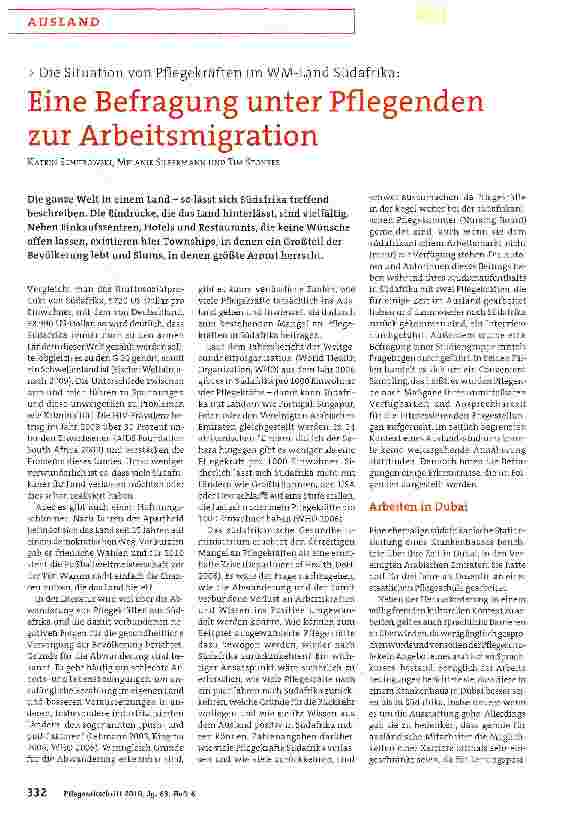 Vorschauseite 1: Eine Befragung unter Pflegenden zur Arbeitsmigration