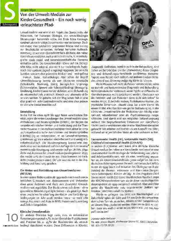 Vorschauseite 1: Von der Umwelt-Medizin zur Kinder-Gesundheit - Ein noch wenig erleuchteter Pfad
