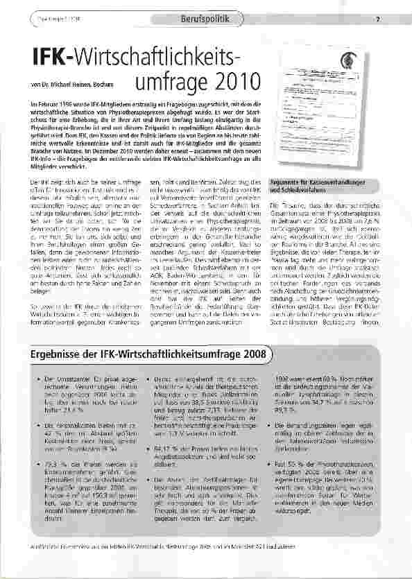 Vorschauseite 1: IFK-Wirtschaftlichkeitsumfrage 2010