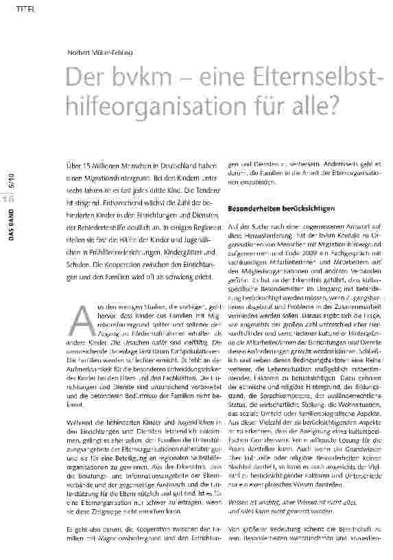 Vorschauseite 1: Der bvkm - eine Elternselbsthilfeorganisation für alle?