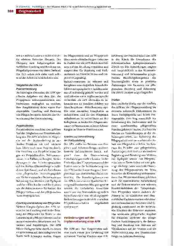 Vorschauseite 4: Praxistätigkeit einer Advanced Practice Nurse im Schweizerischen Epilepsie-Zentrum