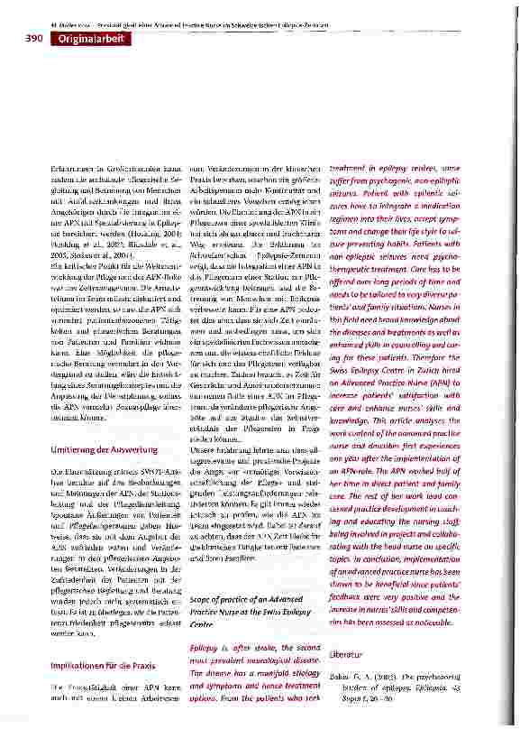Vorschauseite 6: Praxistätigkeit einer Advanced Practice Nurse im Schweizerischen Epilepsie-Zentrum