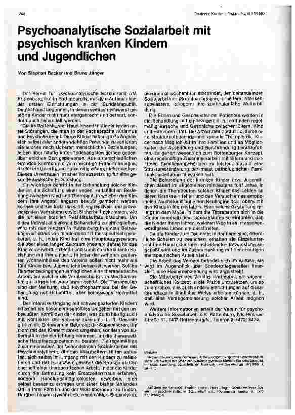 Vorschauseite 1: Psychoanalytische Sozialarbeit mit psychisch kranken Kindern und Jugendlichen