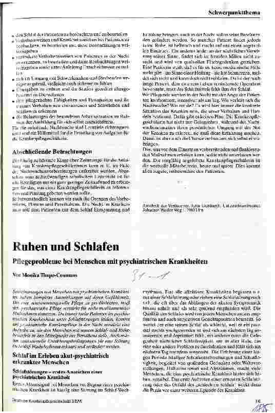 Vorschauseite 1: Ruhen und Schlafen Pflegeprobleme bei Menschen mit psychiatrischen Krankheiten