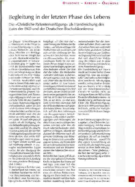 Vorschauseite 1: Begleitung in der letzten Phase des Lebens Die Christliche Patientenverfügung als Handreichung des Rates der EKD und der Deutschen Bischofskonferenz