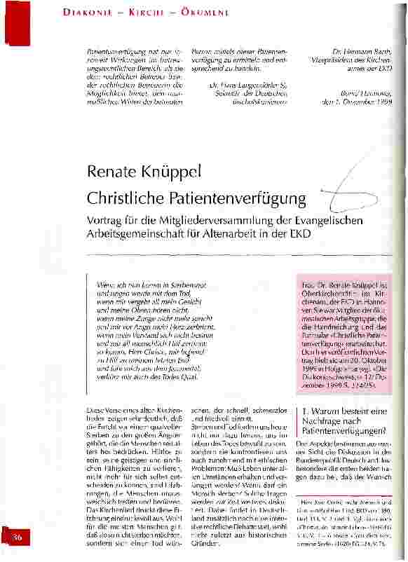 Vorschauseite 4: Begleitung in der letzten Phase des Lebens Die Christliche Patientenverfügung als Handreichung des Rates der EKD und der Deutschen Bischofskonferenz