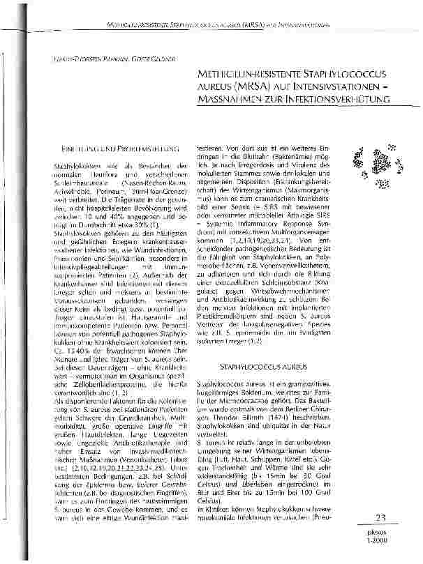 Vorschauseite 1: Methicillin-resistente Staphylococcus aureus (MRSA) auf Intensivstationen Massnahmen zur Infektionsverhütung