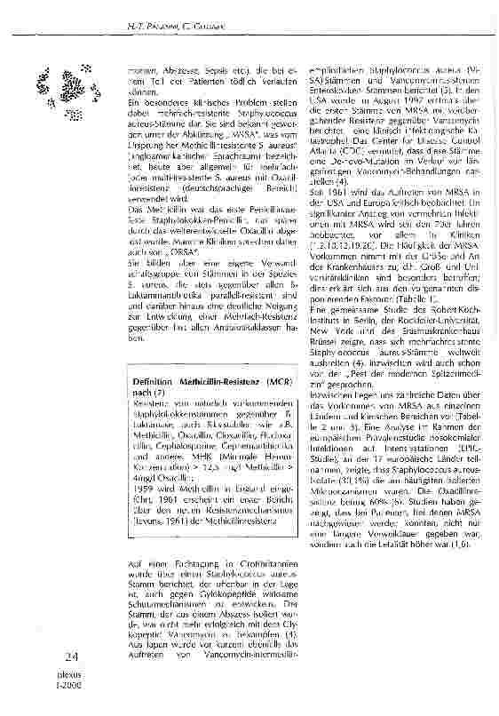 Vorschauseite 2: Methicillin-resistente Staphylococcus aureus (MRSA) auf Intensivstationen Massnahmen zur Infektionsverhütung