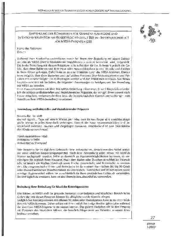 Vorschauseite 5: Methicillin-resistente Staphylococcus aureus (MRSA) auf Intensivstationen Massnahmen zur Infektionsverhütung