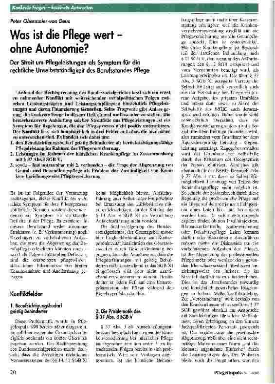 Vorschauseite 1: Was ist die Pflege wert - ohne Autonomie? Der Streit um Pflegeleistungen