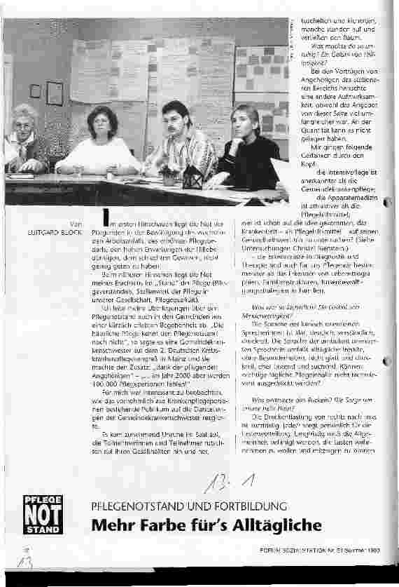Vorschauseite 1: Pflegenotstand und Fortbildung Mehr Farbe fürs Alltägliche