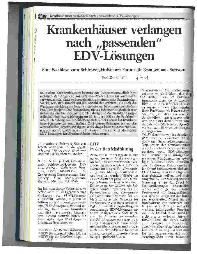 Vorschauseite 1: Krankenhäuser verlangen nach passenden EDV-Lösungen Eine Nachlese zum Schleswig-Holsteiner Forum für KH-Software