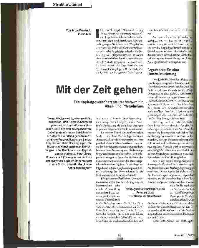Vorschauseite 1: Mit der Zeit gehen Die Kapitalgesellschaft als Rechtsform für Altenund Pflegeheime