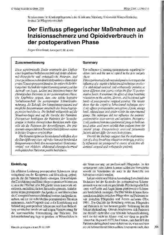 Vorschauseite 1: Der Einfluss pflegerischer Maßnahmen auf Inzisionsschmerz und Opioidverbrauch in der postoperativen Phase