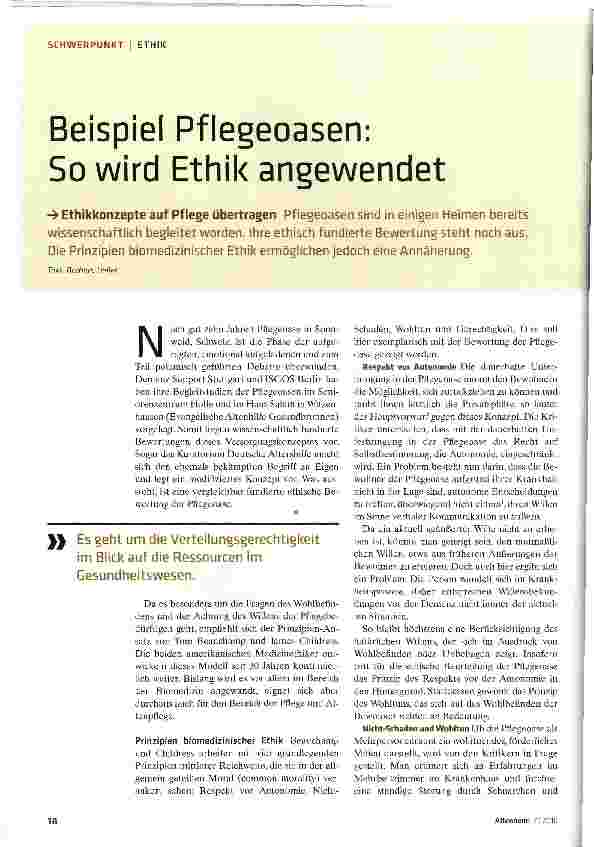 Vorschauseite 1: Beispiel Pflegeoasen: So wird Ethik angewendet