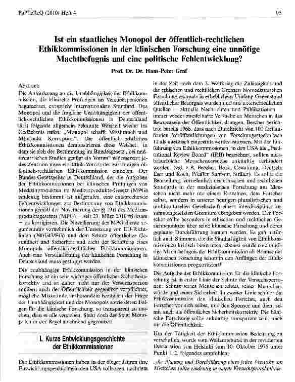Vorschauseite 1: Ist ein staatliches Monopol der öffentlich-rechtlichenEthikkommissionen in der klinischen Forschung eine unnötigeMachtbefugnis und eine politische Fehlentwicklung?