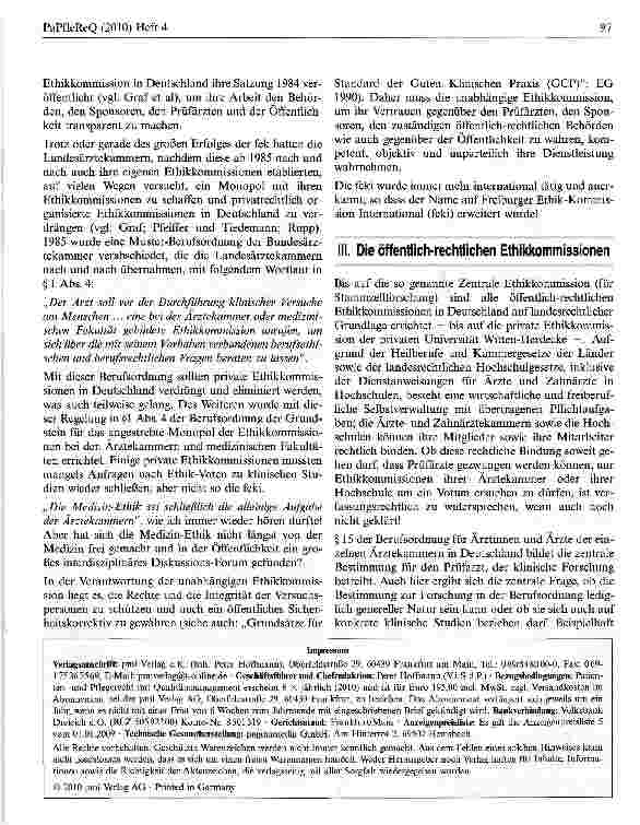 Vorschauseite 3: Ist ein staatliches Monopol der öffentlich-rechtlichenEthikkommissionen in der klinischen Forschung eine unnötigeMachtbefugnis und eine politische Fehlentwicklung?
