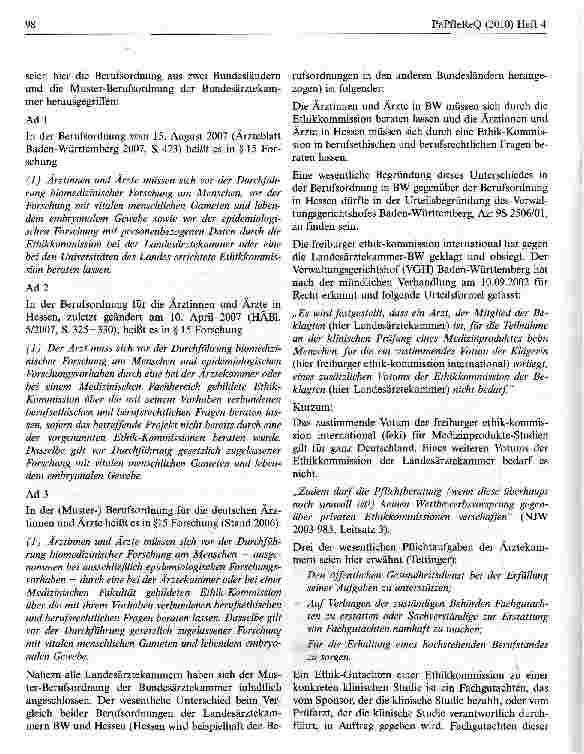 Vorschauseite 4: Ist ein staatliches Monopol der öffentlich-rechtlichenEthikkommissionen in der klinischen Forschung eine unnötigeMachtbefugnis und eine politische Fehlentwicklung?