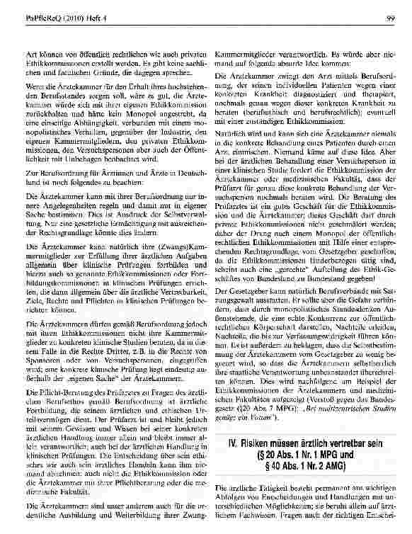 Vorschauseite 5: Ist ein staatliches Monopol der öffentlich-rechtlichenEthikkommissionen in der klinischen Forschung eine unnötigeMachtbefugnis und eine politische Fehlentwicklung?