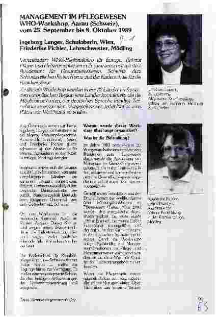 Vorschauseite 1: Management im Pflegewesen - WHO-Workshop Aarau vom 25.09-8.10.1989