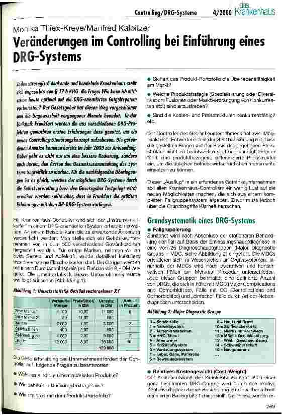 Vorschauseite 1: Veränderungen im Controlling bei Einführung eines DRG-Systems