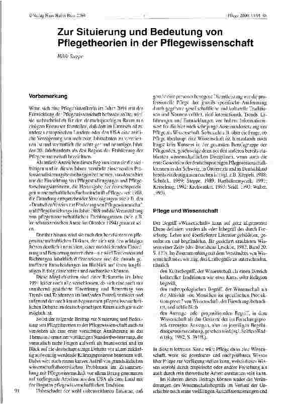 Vorschauseite 1: Zur Situierung und Bedeutung von Pflegetheorien in der Pflegewissenschaft