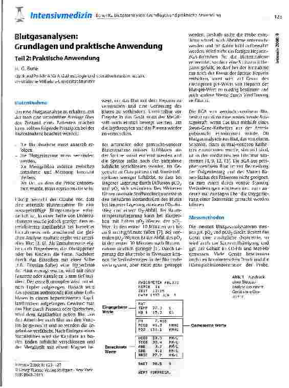 Vorschauseite 1: Blutgasanalysen: Grundlagen und praktische Anwendung Teil 2: praktische Anwendung