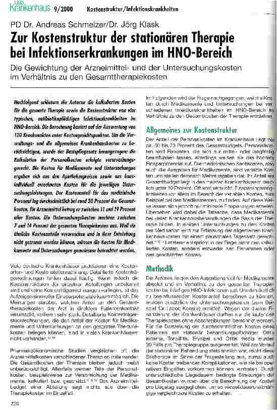 Vorschauseite 1: Zur Kostenstruktur der stationären Therapie bei Infektionserkrankungen im HNO-Bereich