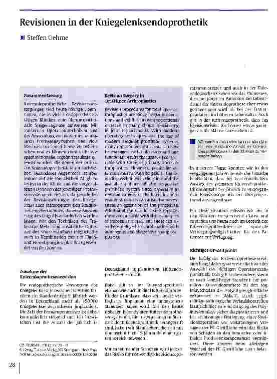 Vorschauseite 1: Revisionen in der Kniegelenksendoprothetik