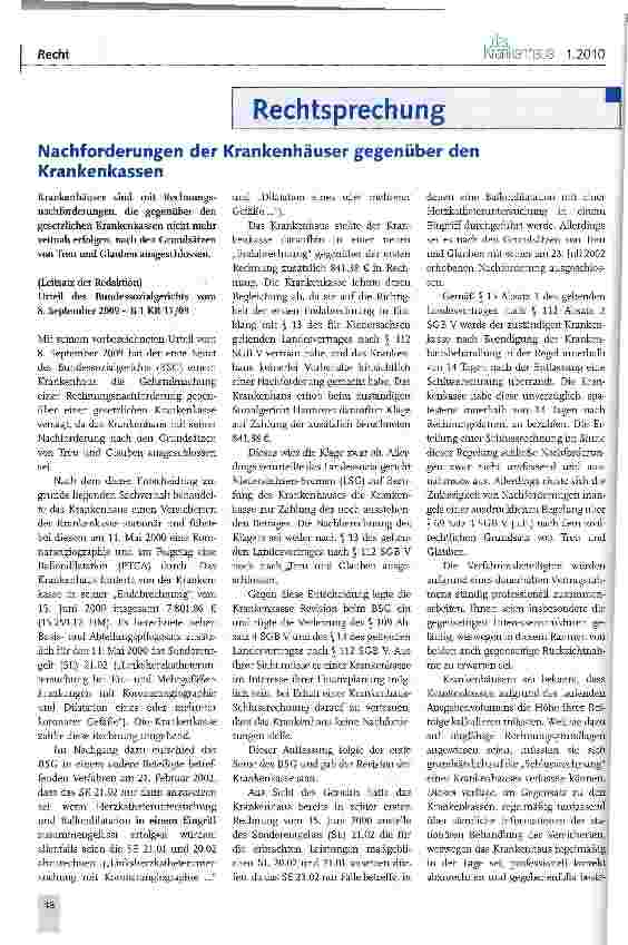 Vorschauseite 1: Nachforderungen der Krankenhäuser gegenüber den Krankenkassen